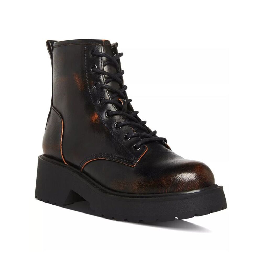 MADDEN Womens Brown Back Pull-Tab Carra Round Toe Block Heel Combat Boots 5 M